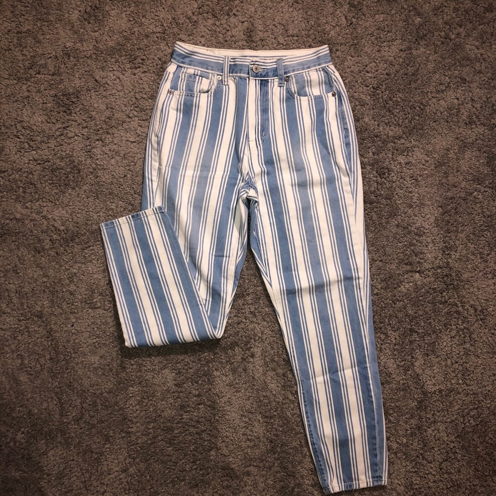 American Eagle Mom Jeans— Blue Striped